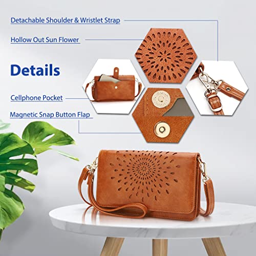 Aphison Multi-Function Small Crossbody Bags For Women,Cell Phone Shoulder Bag,Clutch Purse,Rfid Wristlet Wallet,Card Holder Brown #TOP4