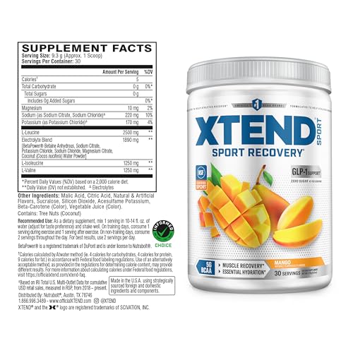 Image of Xtend Sport BCAA Powder Mango - Electrolyte Powder for Recovery & Hydration with Amino Acids - 30 Servings