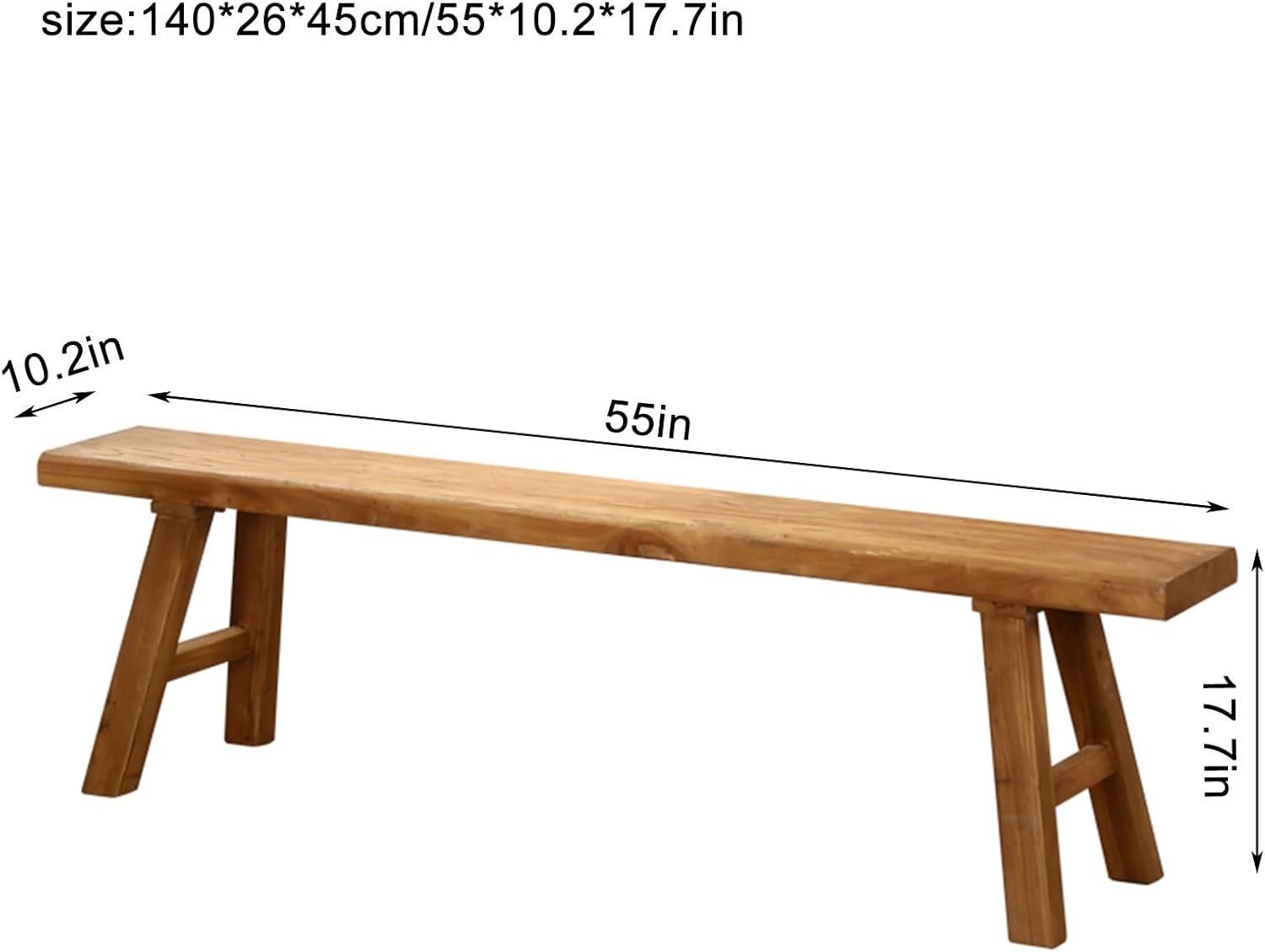 Farmhouse Indoor Wooden Living room Dining Bench, Asian Natural Wood Kitchen Entryway Bench with Armless Design and Short Height, Solid Wood Shoe Bench Entryway Benches，Brown(140*26*45cm/55*10.2*17.7i