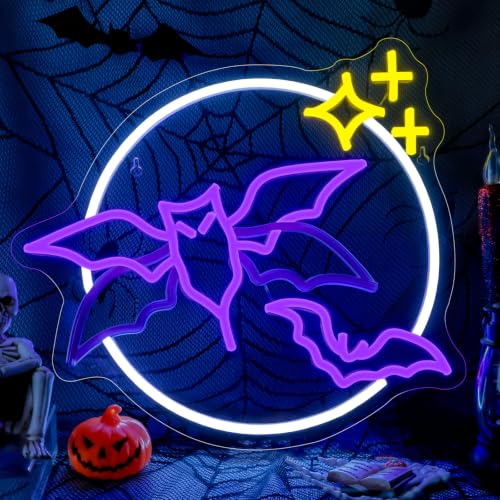 Image of Bat Neon Sign with Flashing Wings Halloween Light Up Sign for Wall Decor