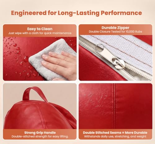 Image of Sattva Classic 2XL Sofa Style Bean Bag Chair with Beans Filled | Faux Leather Bin Bags Sofa Set with Footstool & Cushion for Adults | Beam Bag, Large Beanbags for Home & Office - Red