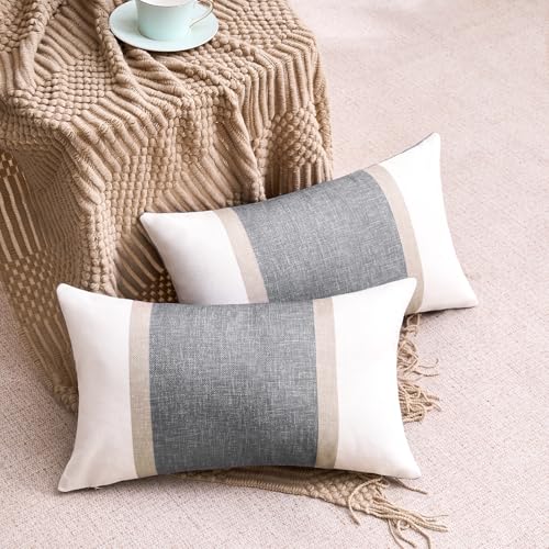 Funda Cojines 30x50 cm Fundas Cojines Gris Claro Funda de Almohada Empalme de Rayas Funda Cojin Sofa Decoración Moderna para Sofá Silla Cama Sala de Estar Dormitorio 2 Piezas - imagen 8