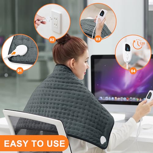 Image of Deepsoon Heating Pad,Electric Heating Pads for Back,Neck,Moist Heating Pad for Abdomen Shoulder Knee Legs,Dry /Moist Heat&Auto Shut Off,Mother's Day Birthday for Men and Women,Dark Gray,33x17 Inch