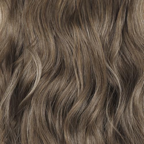 LEEONS 20 inch Synthetic Hair Extensions Long Wavy Double Weft Hair Extensions for Women(Medium Brown Mixed Ash Grey)