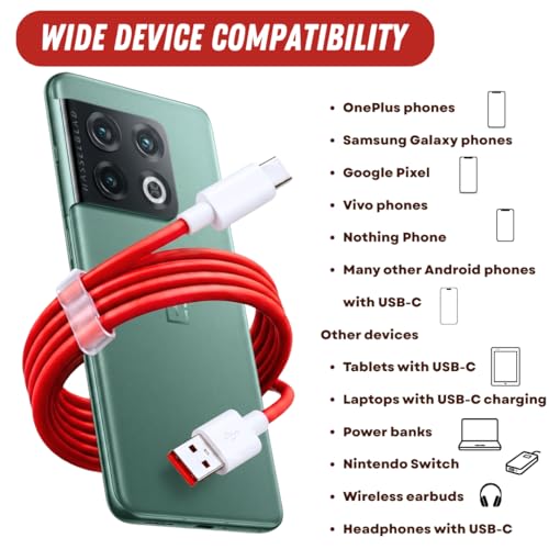 Image of 65w Type C to USB Cable | Compatible with with 13 /13R /13S /12R /11R /10R /10T /10 /10 Pro /9 /9 Pro /8 /8 Pro /7 Pro /7T Pro /Nord /CE 3 Lite | Nord Power 5G Delivery for SuperVOOC | Original Ultra-Fast Charging