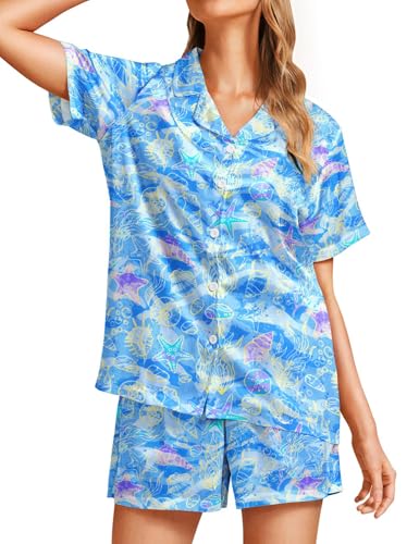 Image of Women's Pajama Sets Funny Pajamas for Women Set Comfortable 2 Piece Button Down Tops & Shorts Sleepwear Short Sleeve