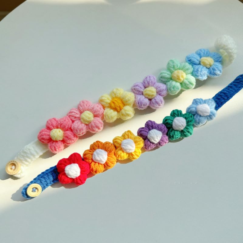 Wag &Wink 手作り風 ペット バンダナ 首輪 犬 猫用 立体毛糸フラワー デコレーション (20-30cm) 軽量 安全 2種カラーパレット 小型犬 成猫 15斤以内 おしゃれ プレゼント （レインボー、マカロン/黄緑、オレンジ） (6花ネックレス（レインボー系+パステル系）)