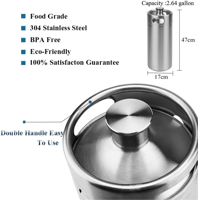 304 Stainless Steel 10L Mini Keg Beer Growler for Home Brewing