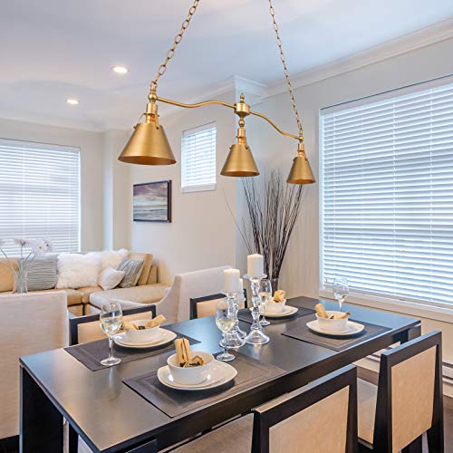 Gold Chandelier, 3-Light Kitchen Island Lighting, 32" Linear Farmhouse Chandelier for Dining Room, with Cone Shades, Brushed Antique Gold - Image 4