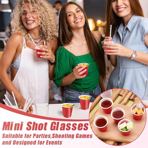 Image of Tickles Beer Pong Glasses & Shot Glasses with Ball | Easy Grip Reusable Drinking Party Cups for Iced Tea, Cocktail, Couple, Ladies Games (12 Beer Pong 475 ml and 12 Shot Glasses 60 ml; Color: Red)