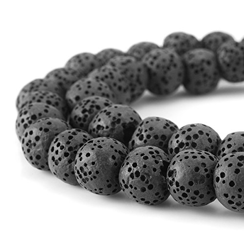 BEADNOVA 8mm Color Lava Beads Natural Crystal Beads Stone Gemstone Round Loose Energy Healing Beads for Jewelry Making (8mm, 48-50pcs, Black)