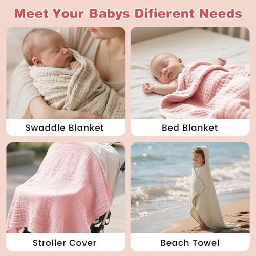 Image of Hooded Baby Bath Towels for Newborn, 2 Pack - 6-Layer 100% Muslin Cotton, Soft Absorbent Baby Towels with Hood for Babies, Infants & Toddlers, Large 32x32 Inch Unisex Newborn Baby Bath Essentials