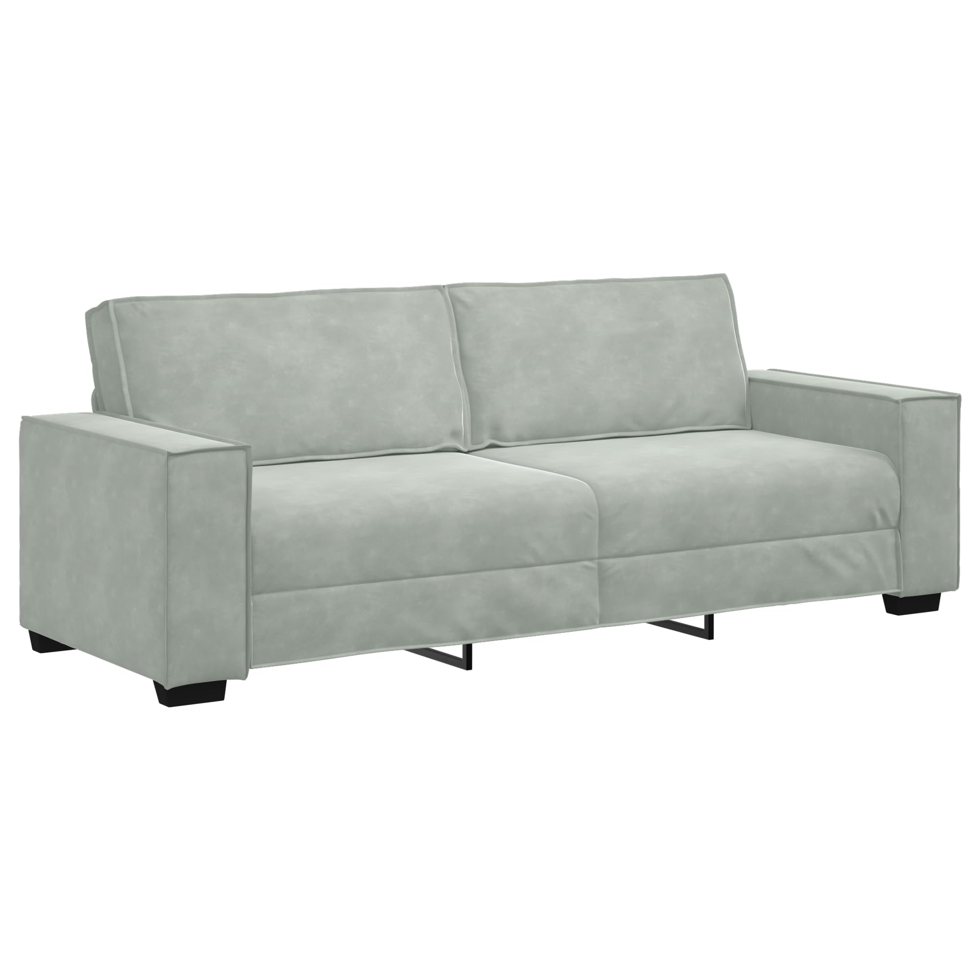 3-częściowy komplet mebli z poduszkami, jasnoszary, aksamitny – 3-osobowa sofa z miękkiego aksamitu zapewnia przytulną atmosferę, stabilna rama ze sklejki i metalu, szerokie podłokietniki