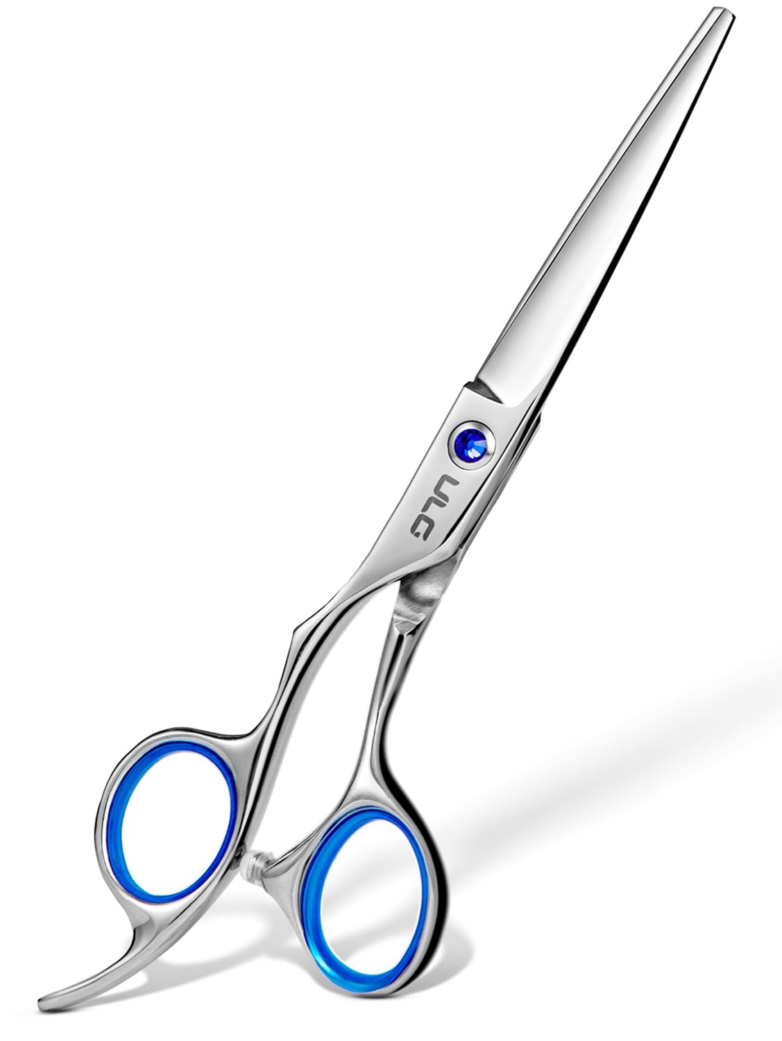 Hair Cutting Scissors for Left Hand, ULG Left-Handed Professional Hair Scissors 6.5-Inch Razor Edge Barber Shears for Salon and Home Hair Cutting Made of Japanese Stainless Steel, Blue Fingerhole Ring Blue 4