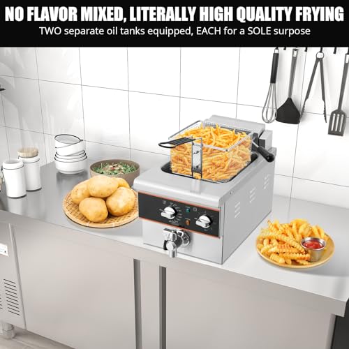 6L Electric Deep Fryer for Home & Restaurant - Oil Drain System, Timer, Rotary Fryer Head, Stainless Steel Design, and Large Capac