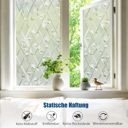 Niviy Fensterfolie Blickdicht Bambus Milchglas Sichtschutz 75x120cm – Ansicht 3