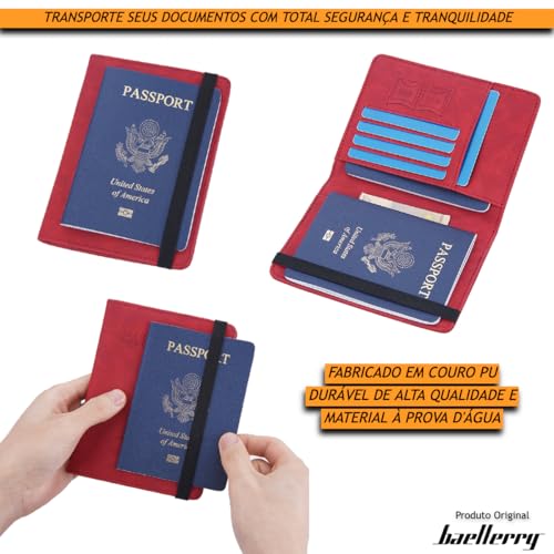 BAELLERRY Porta Passaporte Couro com Faixa Elástica Compartimentos para Documentos de Embarque e Car
