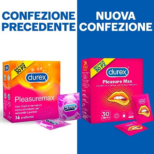 Durex Pleasuremax, Preservativi Con Rilievi e Nervature, Maxiformato da 30 Profilattici - 2