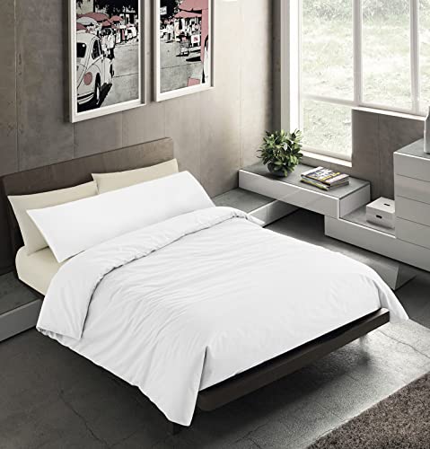 Banzaii Juego de Funda Nórdica Reversible 100% Microfibra 2 Piezas para Cama de 90 – 1 Funda Edredón Nórdico 150x220 cm + 1 Funda de Almohada 45x110 cm, Blanco/Blanco