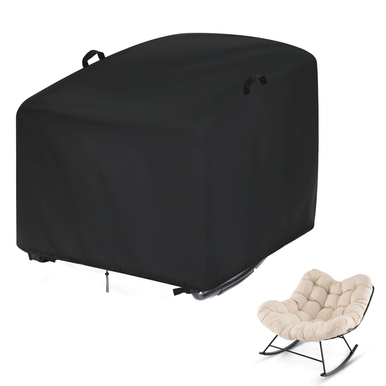 Zuppypaw Outdoor Chair Cover Waterproof, 107L x 112W x 74H cm Garden Rocking Chair Cover, 420D Heavy Duty Papasan Chair Covers for Large Rocking Chairs, Rattan Chairs, Black