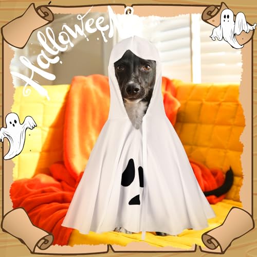 Disfraz Halloween Fantasma para Perro con Sombrero, Blanco, Talla S miniatura 5