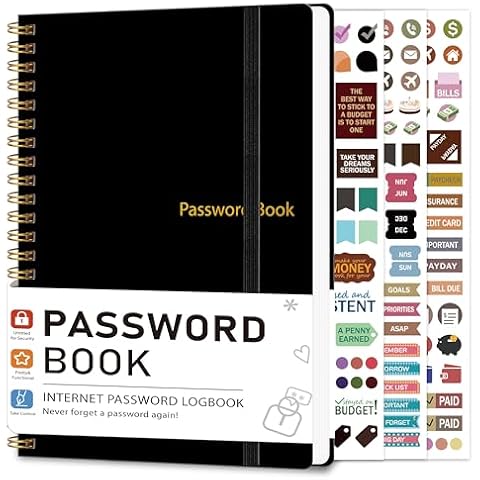 GOLDPEI Password Keeper Book for Senior, Password Book - 5.9" X 8.6",Internet Address and Password Logbook, Password Notebook Organizer for Website Login, Gifts for Home and Office - Black Cover
