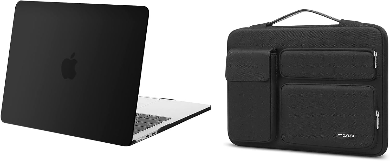 MOSISO Compatible with MacBook Air 13 inch Case 2024 2023 2022 Release M3 A3113 M2 A2681 with Touch ID, Protective Plastic Hard Shell Cover Compatible with MacBook Air 13.6 inch Case&Bag, Black
