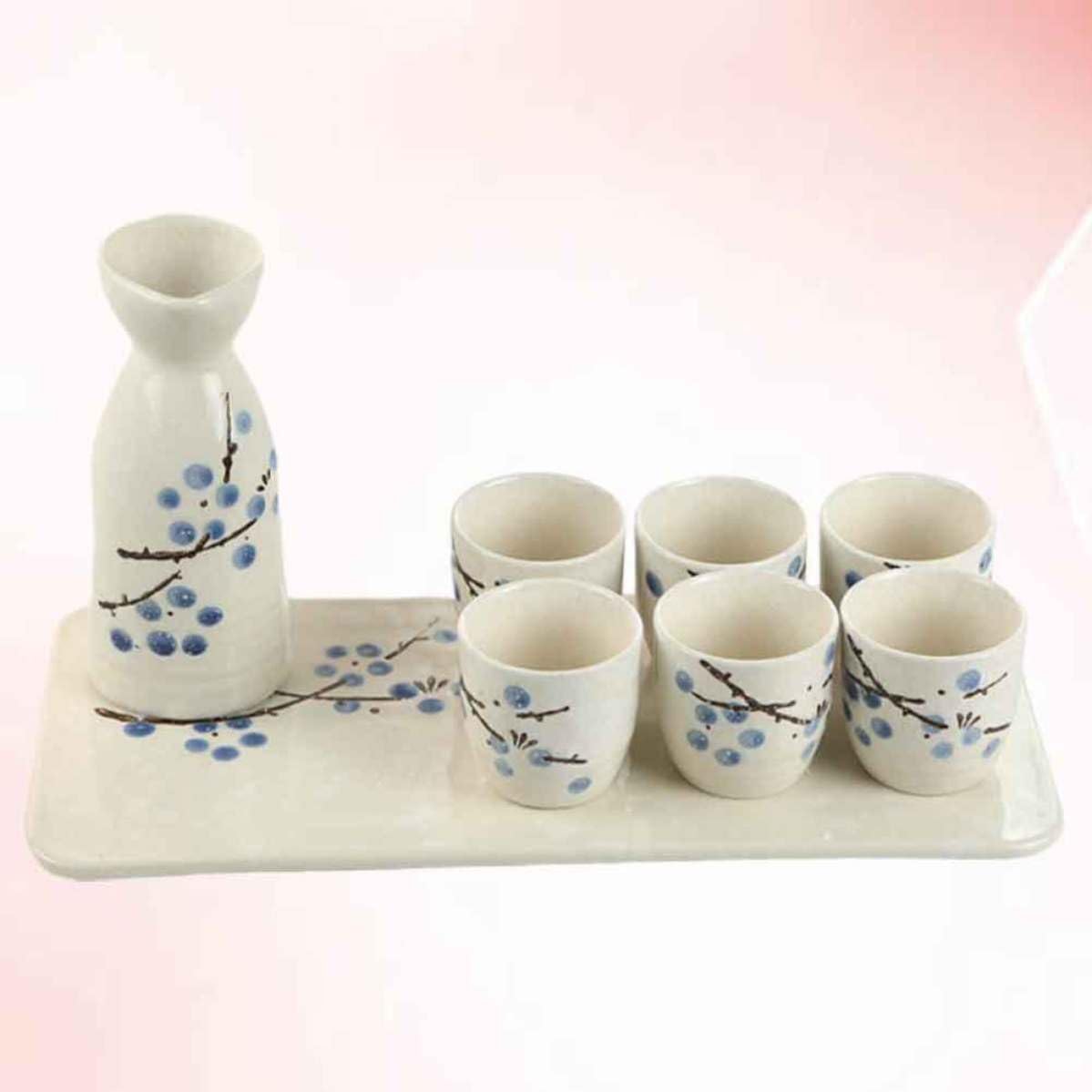 Juego de Sake Japonés de Cerámica Azul para Hogar y Bar
