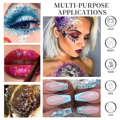 8 Colors Body Glitter Mermaid Face Glitter Gel Festival Rave Accessories Holographic Chunky Glitters Makeup for Hair, Nail, Eyeshadow - Image 4
