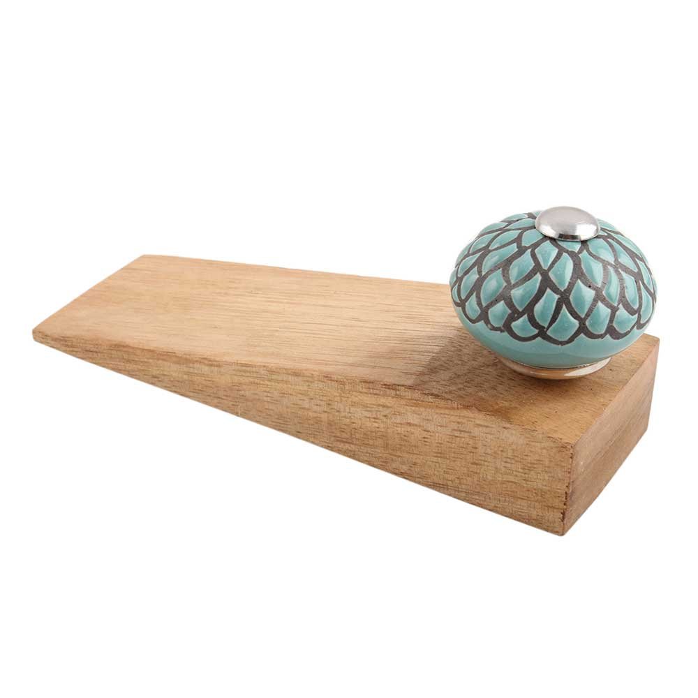 Indian-Shelf 4 Pieces Wood Door Stopper for Home Rubber Etched Floor Gate Stopper Green Door Wedge Fabulous Grip 1