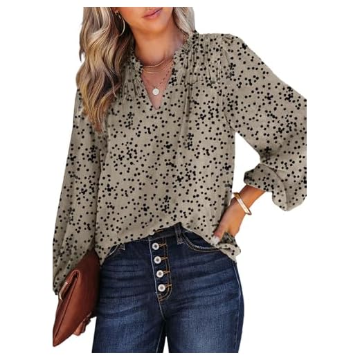Dokotoo Womens Work Business Chiffon Blouses and Tops Loose Fit Dressy Alicia Floral Print V Neck Smocked Long Sleeve Shirts for Women Office Boho Top Trendy Grey Large