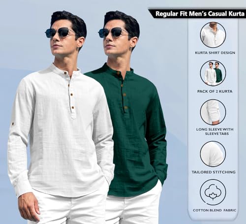 Image of Zombom Combo of Men's Solid Cotton Polyester Blend Full Sleeve Straight Kurta Shirt (Pack of 2)