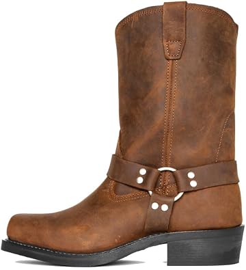 Cowboy Boots Men Western Boots Square Toe With Low Heel Non-Slip Wear-Resistant Heel Retro Work Boots Dress Shoes
