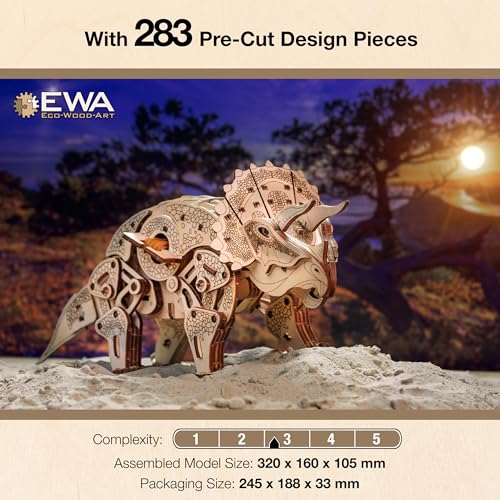 Puzzle 3D mécanique Tricératops en bois EWA maquette d'exception