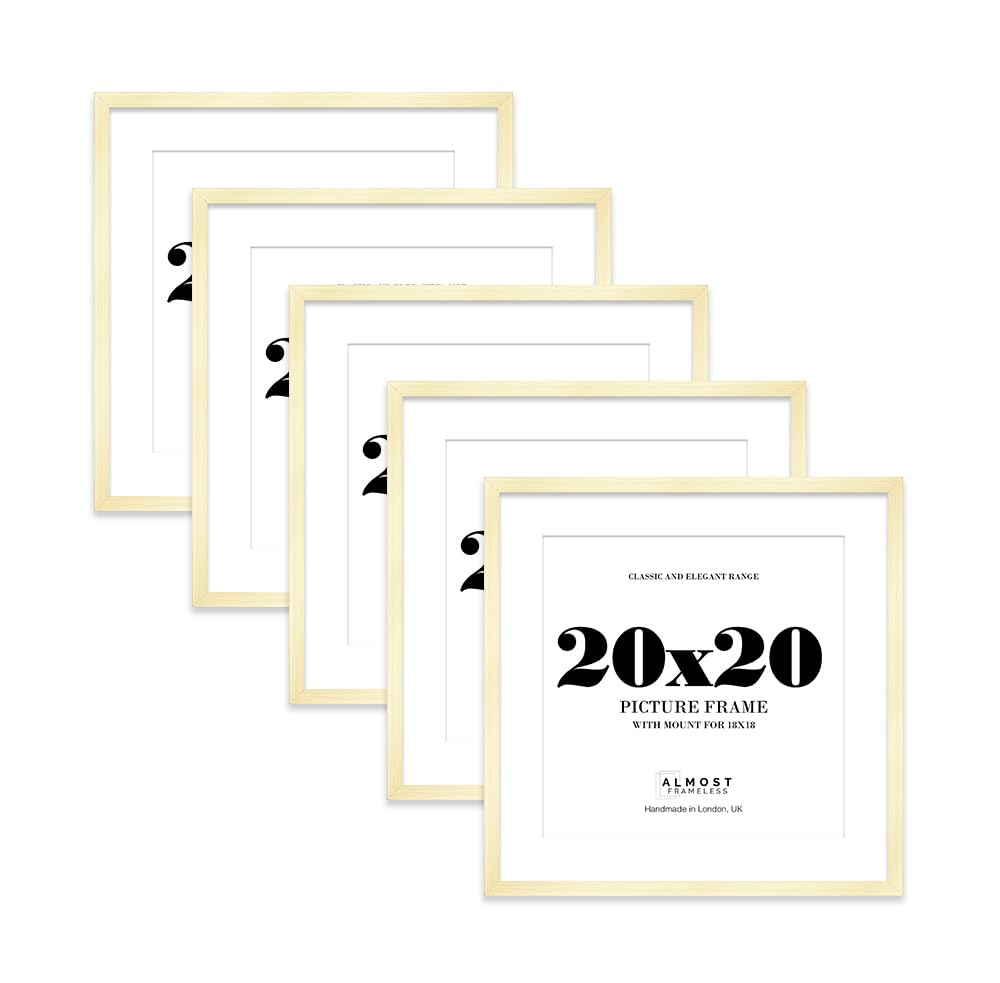 20x20 Gold Picture Frame with Mount for 18x18 Photos, Prints - Modern Square Wall Frame, Set of 5