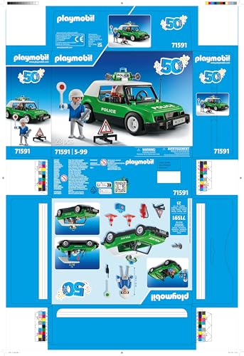 Playmobil 71591 Voiture de Police Collector - véhicule de Police pour revivre Les années 70 avec Un Policier et des Accessoires de Circulation - édition spéciale Anniversaire Dès 5 Ans