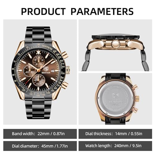 Image of BENYAR Mens Watch Chronograph Analog Quartz Movement Quartz Movement Sports Watch 30M Waterproof with Analog Date Watch Men Retro Street Style Men's Watch