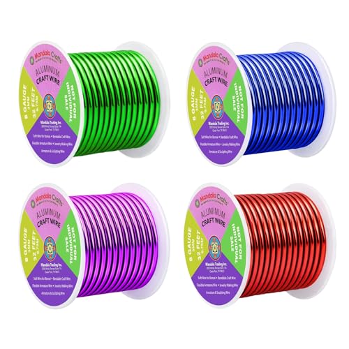 Image of Mandala Crafts 8 Gauge Anodized Aluminum Craft Wire for Jewelry Making - 128 FT Colored Flexible Rainbow Wire - Bendable for Bonsai Armature Crafting Sculpting