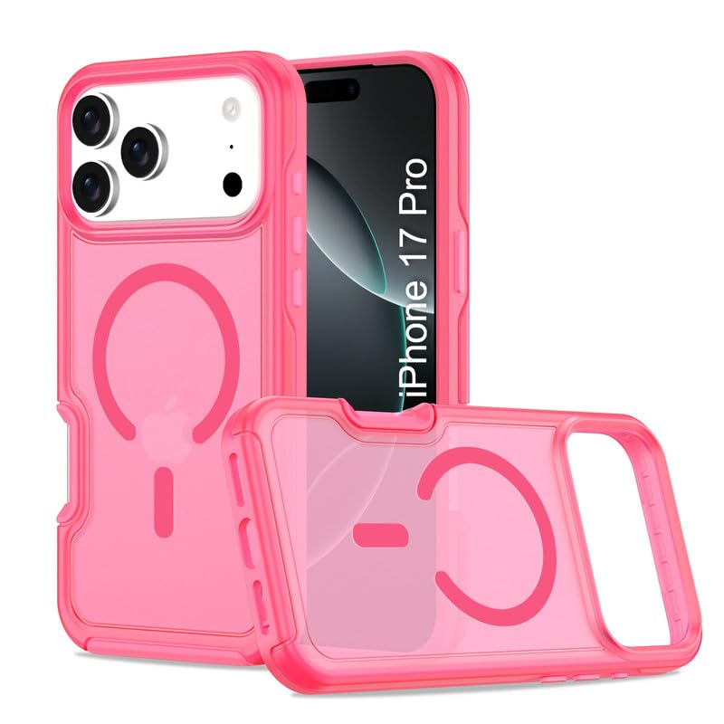 Shockproof Transparent Matte Back Cover for iPhone 17 Pro | Mag-Safe Compatible | Camera Protection | Soft TPU Edge | Anti-Yellowing – Rose Pink