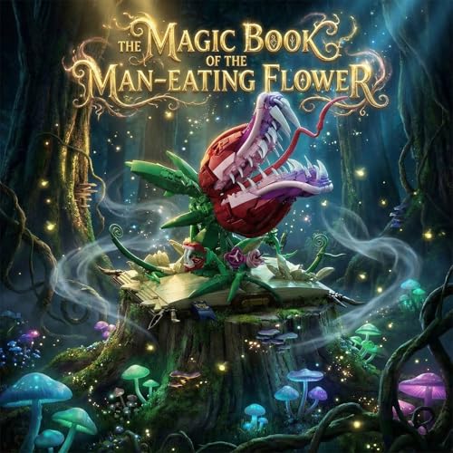 Image of Ancient Magic Book & Cannibal Flower Building Set Fantasy Monster Plant Model Kit for Adults Articulated Venus Flytrap on Spellbook Gothic Home Decor Gift