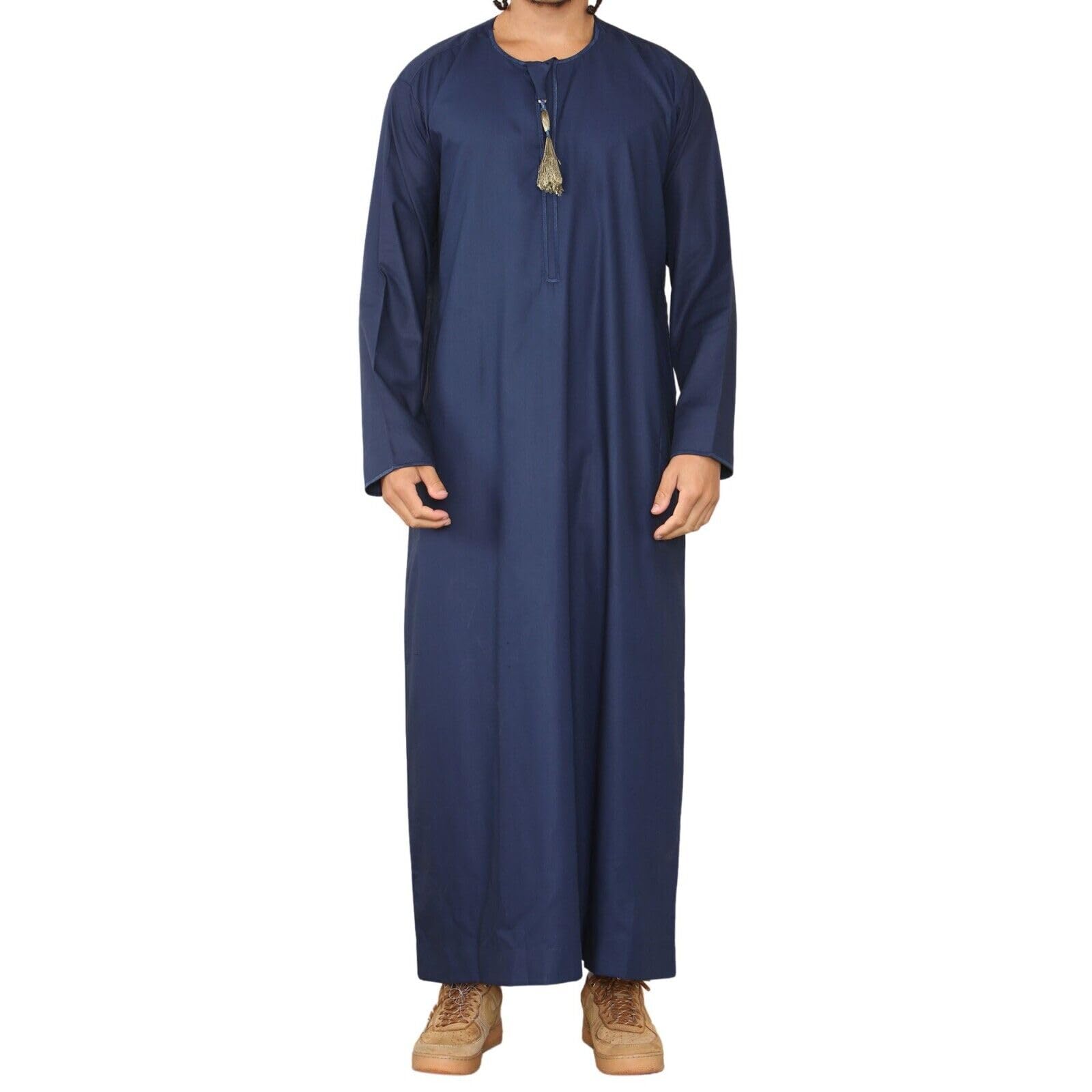 Infinity Leather Mens Blue Thobe Jubba Saudi Islamic Arab Eid Emirati Kaftan Jubbah Tassel Robe