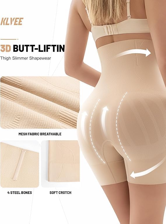 KLVEE Shapewear for Women Tummy Control, High Waisted Body Shaper Shorts Butt Lifting Panties Thigh Slimmer Shapewear Under Dress Nude - Image 3