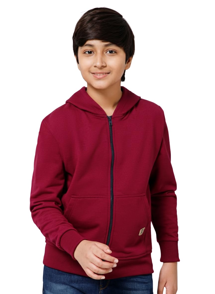 Alan Jones Clothing Boys Regular Fit Zipper Hooded Sweatshirt | Kangaroo Pocket & Drawstring Hood