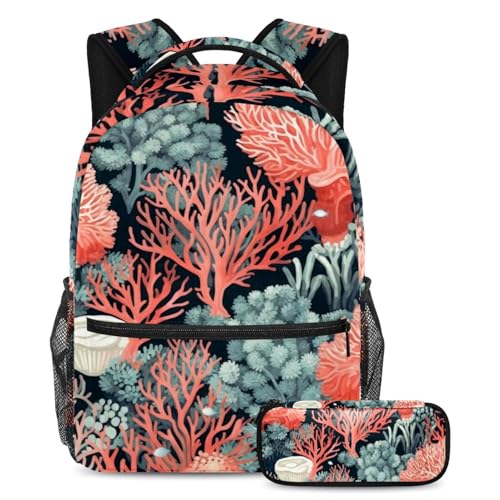 Sac à dos avec trousse Art Coraux de mer profonde Large pour étudiants