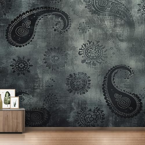 Fresque murale intisse de haute qualite motif mandala gris L310 cm