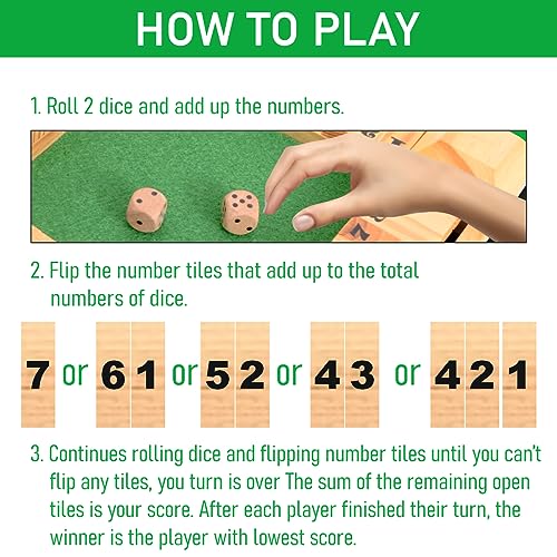 Image of Clapjoy Shut The Box Dice Game for Kids & Adults [4 Sided Large Wooden Board Game, 2 Dice + Repeat Scorecard Usage] Educational Math Learning Toy, Table Top Game for The Party Family
