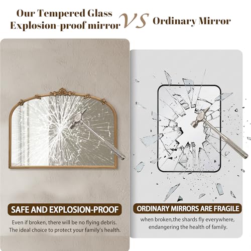 Image of Besdomus Vintage Gold Mirror for Vanity: 32 inchx24 inch Traditional Arched Mirror | French Baroque Antique for Wall /Mantel /Bedroom /Entryway /Bathroom /Hallway - Ideal for Fashion- Conscious