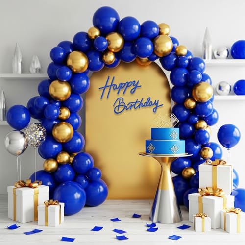 Image of TONIFUL Happy Birthday Sign for Backdrop - Glitter Navy Blue Felt Banner - Includes Dot Glue - Perfect for Birthday Party Backdrop,Wall Decor,Balloon Arch,Photo Background