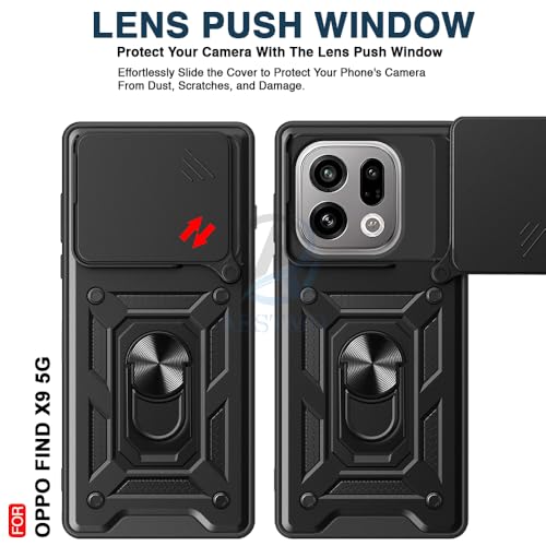 Image of AESTMO Tough Armor Compatible with Oppo Find X9 5G Bumper Back Case Cover | Ring Holder & Sliding Camera Shield Cover | 360 Degree Protection Back Case Cover for Oppo Find X9 5G (Black)