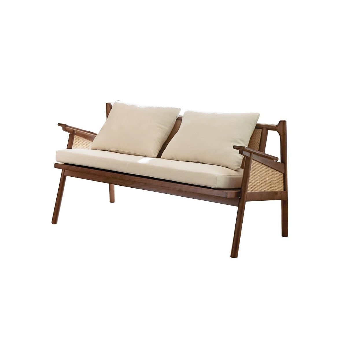 eexbz Small Sofa Rattan Sofa Leisure Armrest Rattan Sofa, Retro Living Room Wooden Rattan Sofa Couch for Small Spaces(Medium)